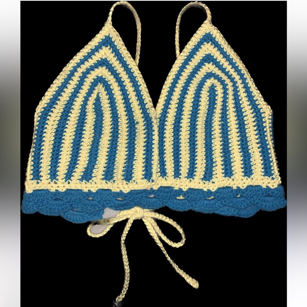 Striped Blue and Yellow Crochet Crop Top